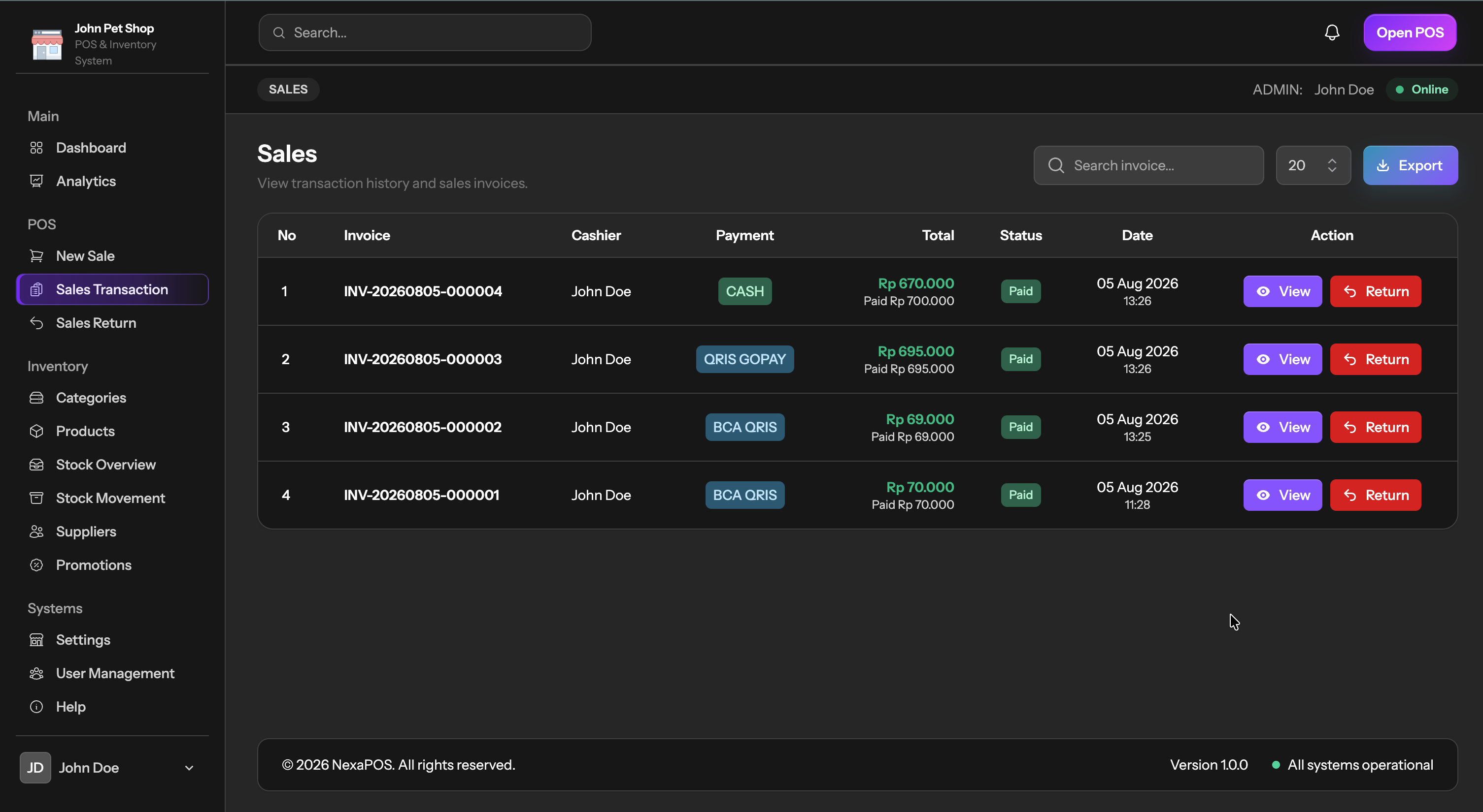 NexaPOS Sales Transactions